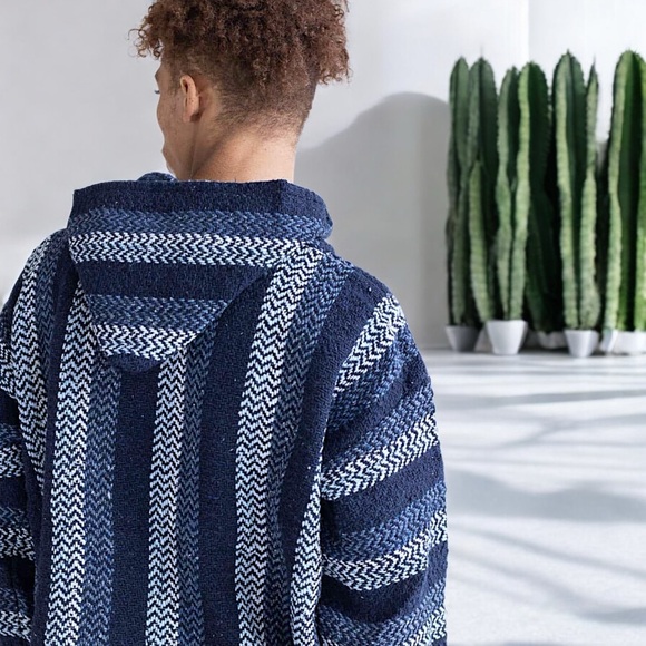 Artesanias Cuamatzi Blue Classic Mexican Baja Hoodie Pullover - Picture 5 of 16